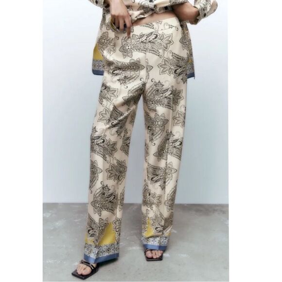 ZARA Multicolored Printed Wide Leg Pants NWT - Picture 1 of 14